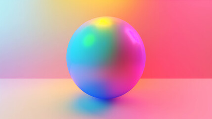 Obraz premium A colorful ball is sitting on a table. The ball is surrounded by a pink background. The ball is the main focus of the image, and the pink background adds a pop of color and contrast to the scene