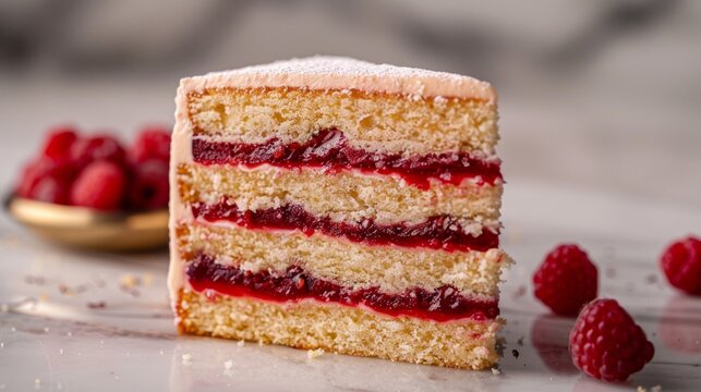 raspberry vanilla cake, vanilla cake slices with raspberry filling, a timeless favorite for raspberry enthusiasts