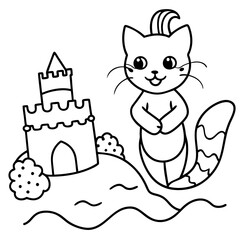 Cat Mermaid Coloring Page Isolated for Kids