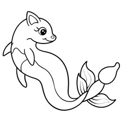 Cat Mermaid Coloring Page Isolated for Kids