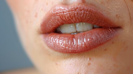 Obraz premium A close-up shot of a woman's lips with cold sore, herpes on lips. Generative AI.
