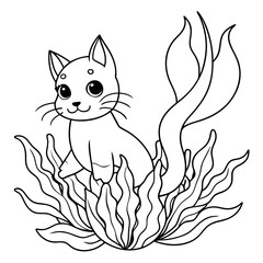 Cat Mermaid Coloring Page Isolated for Kids