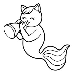 Cat Mermaid Coloring Page Isolated for Kids