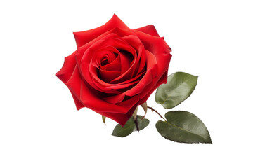 Classic Red Rose with Long Stem Isolated on Transparent Background