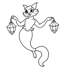 Cat Mermaid Coloring Page Isolated for Kids