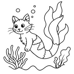Obraz premium Cat Mermaid Coloring Page Isolated for Kids