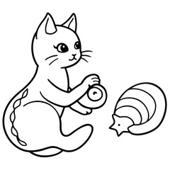 Cat Mermaid Coloring Page Isolated for Kids