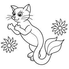 Cat Mermaid Coloring Page Isolated for Kids