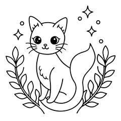 Cat Mermaid Coloring Page Isolated for Kids