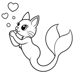 Cat Mermaid Coloring Page Isolated for Kids