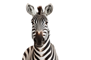 African Zebra with Black and White Stripes Isolated on Transparent Background