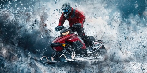 Naklejka premium Graphic Snowmobile Adventure on Mountain