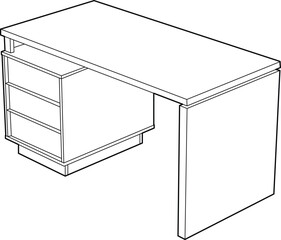 Line art of a simple desk or computer table, interior items, furniture, graphic image of furniture