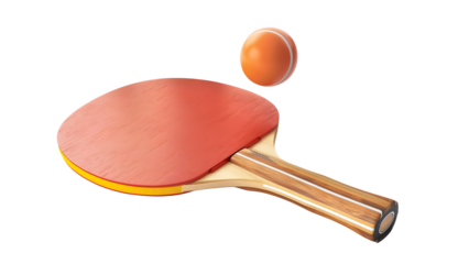 Table tennis racket with ball isolated on a transparent background, PNG 
