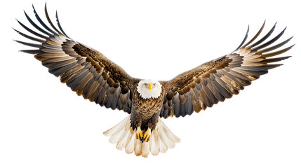 Fototapeta premium Photograph of a majestic eagle soaring through the sky, its wings outstretched, set on a transparent backdrop.