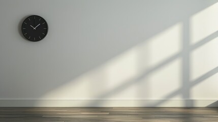Black clock on white wall with empty space