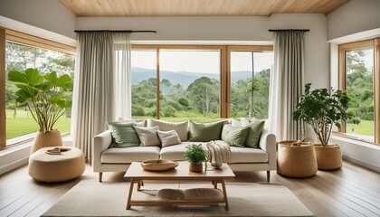 Modern living room with window. AI, Generative AI