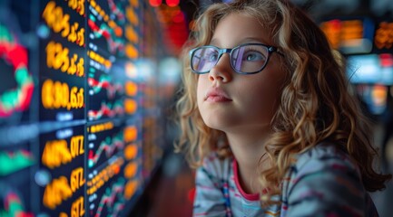 Children interested in the stock market Stock chart display, investing, finances as a child