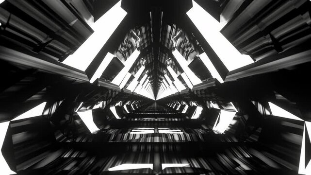 Flight through a 3D monochrome tunnel ia a seamless loop.