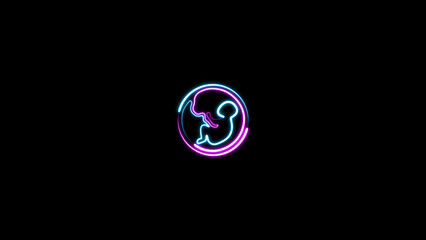 Glowing neon embryo child icon. abstract Child in the womb, embryo icon.