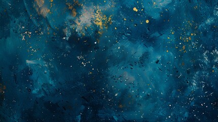 Fototapeta premium A vibrant blue textured background with splashes of gold and white.