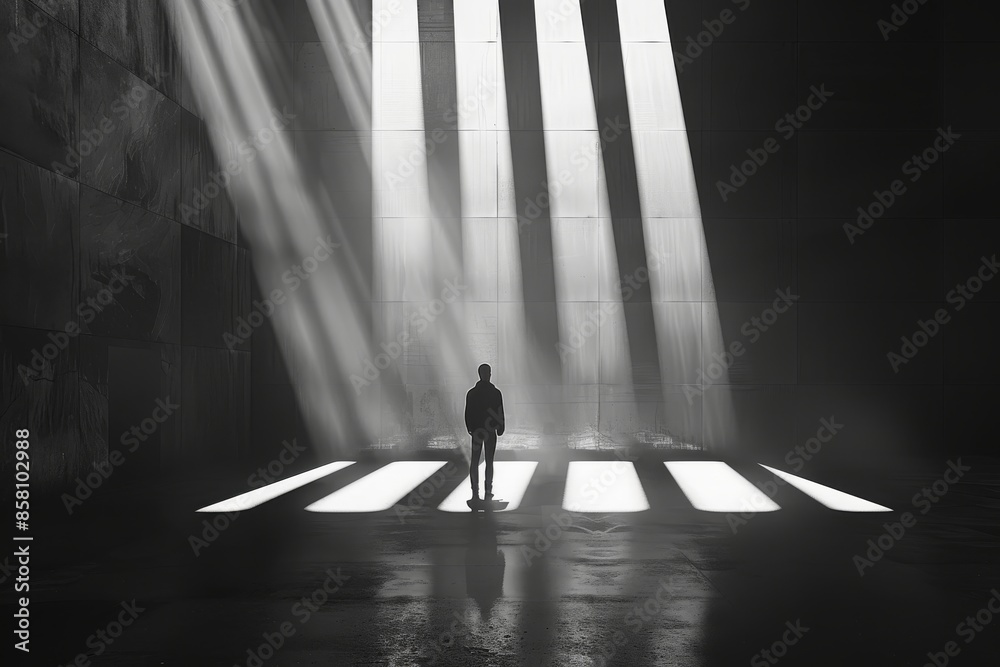 Wall mural striking use of shadow and light in silhouette mockup presentation.