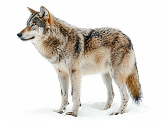 Naklejka premium Portrait of a wolf in the snow isolated on a white background