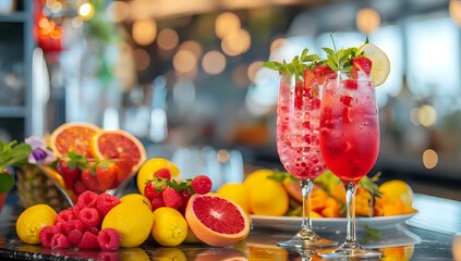 Summertime Fruit Cocktail Party with Blurry Lights