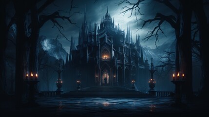 Obraz premium The dark castle is shrouded in mystery.