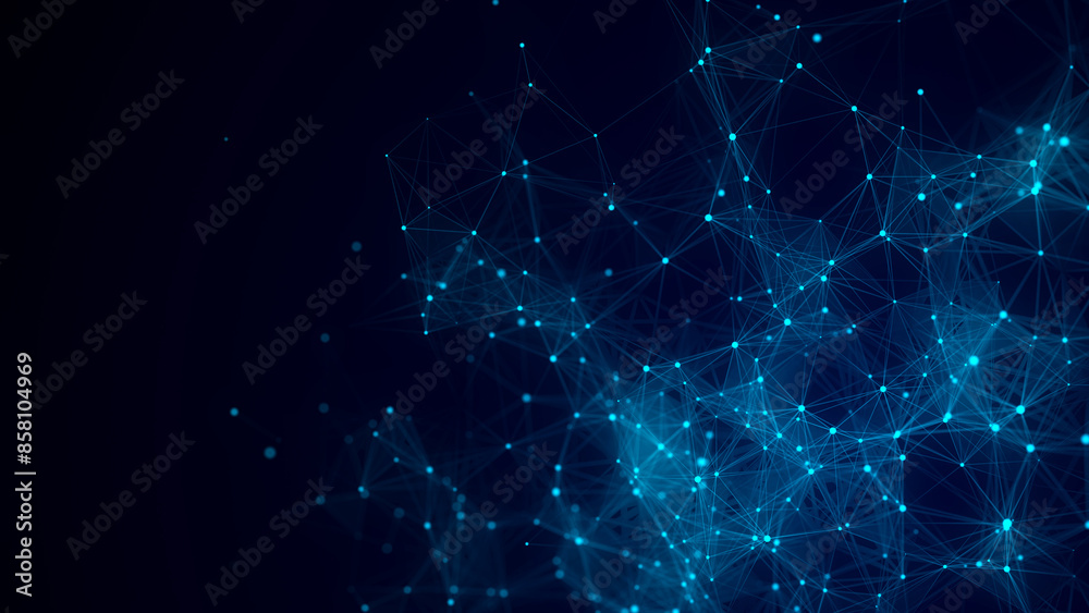 Poster network connection structure. abstract blue background with moving dots, lines and triangles. futuri