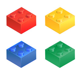 Fototapeta premium Set of 4 Colors Plastic Building Blocks in Isometric - Stock Illustration