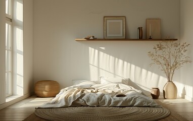 Minimalist Bedroom Interior Design With Sunlight Streaming Through Window