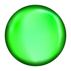 Green glossy badge for web button.Bubble isolated on transparent background.Realistic 3D vector illustration,Single shiny round drop..