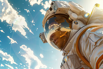 Astronaut Unveiling: Dramatic Sky Background in Photorealistic Style
