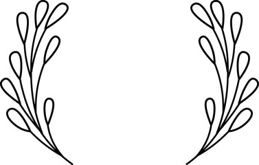 Laurel wreath frame isolated on white background. Border with leaves, wreaths, flower elements. Hand drawn sketch pencil style.