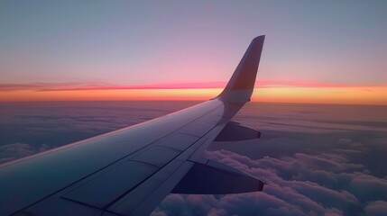 Airplane wing captured at sunset with a smartphone