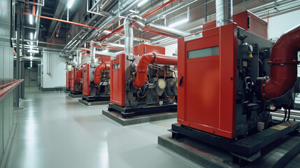 factory generator room with large powerful industrial generators