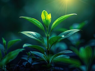 Close-Up of Green Leaf with Small Droplets