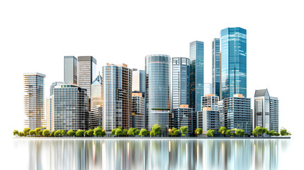 3d illustration of urban tall buildings view on isolated background.