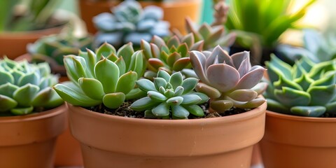 A Variety of Succulents in One Pot Showcasing Diverse Beauty and Plant Selection. Concept Succulent Arrangement, Diverse Beauty, Plant Selection, Variety in One Pot, Showcase Landscaping