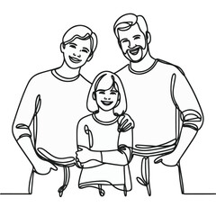 Line art of a happy family, continuous line drawing of a happy family 