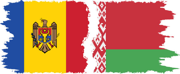 Belarusian and Moldova grunge flags connection vector