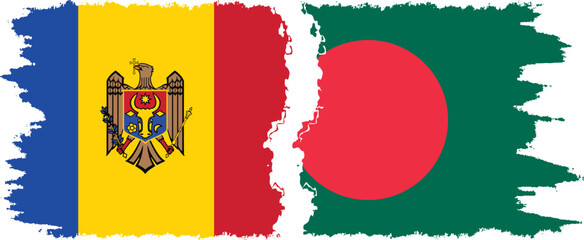 Bangladesh and Moldova grunge flags connection vector
