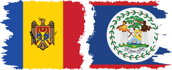 Belize and Moldova grunge flags connection vector