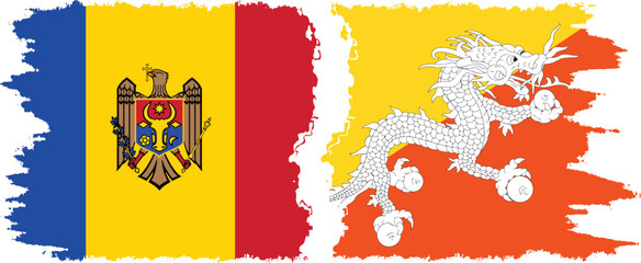 Bhutan and Moldova grunge flags connection vector