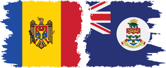 Cayman Islands and Moldova grunge flags connection vector
