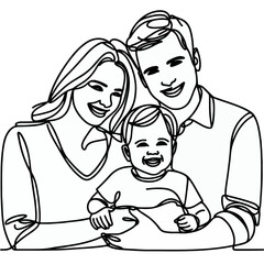 Line art of a happy family, continuous line drawing of a happy family 