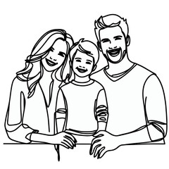 Line art of a happy family, continuous line drawing of a happy family 