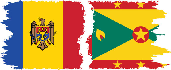 Grenada and Moldova grunge flags connection vector