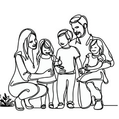 Line art of a happy family, continuous line drawing of a happy family 